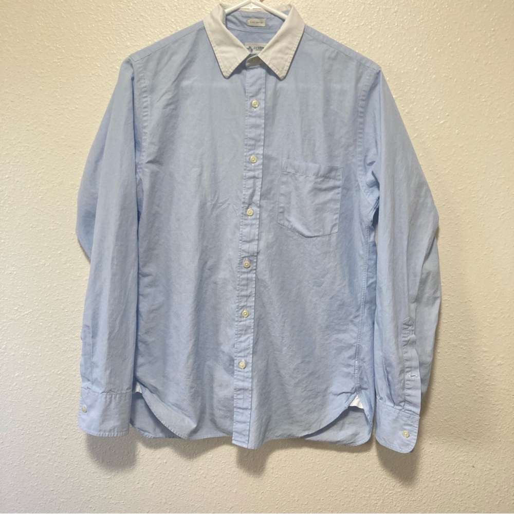 J Crew Shirtings Cotton Long Sleeve Light Blue Men's Shirt with White Collar S